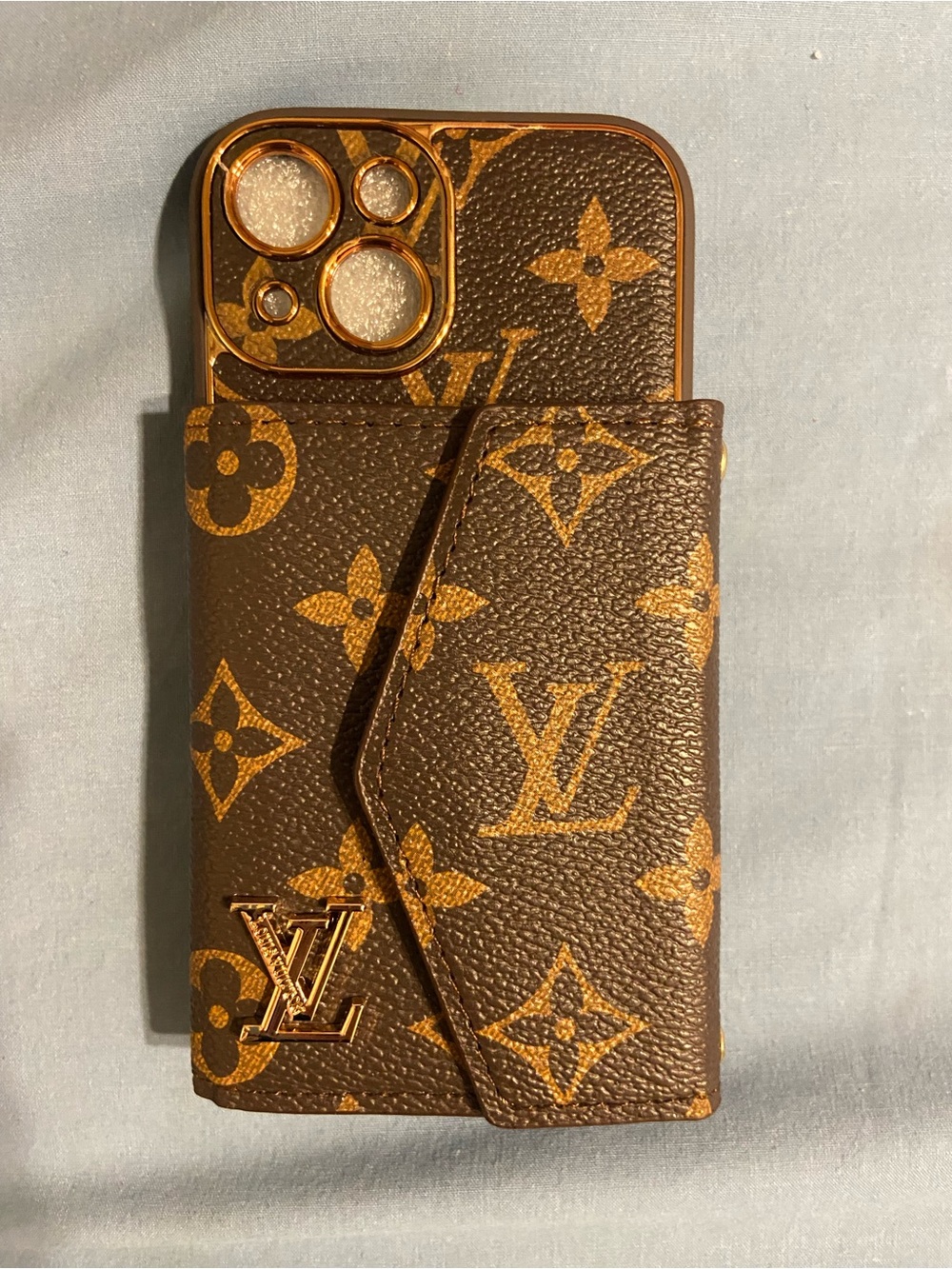 Louis Vuitton Monogram Brown and Gold Phone Case with Card Pocket
